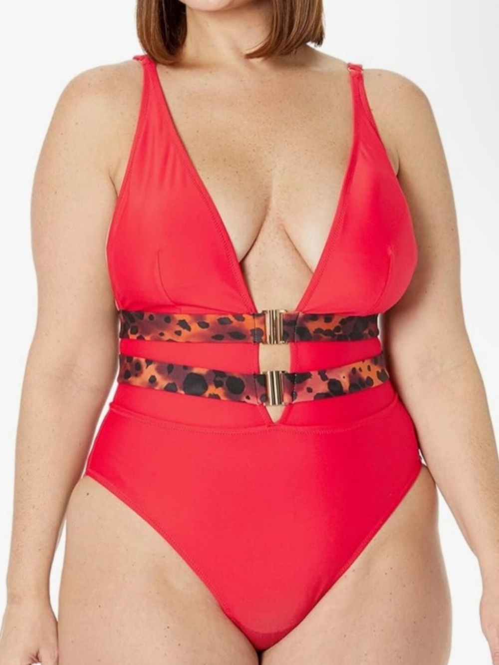 NWT Fox & Royal Vibeka red and leopard print one piece swim suit